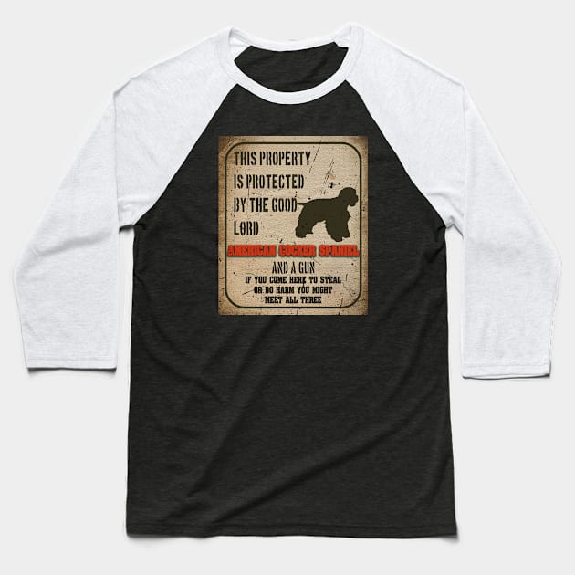 American cocker spaniel Silhouette Vintage Humorous Guard Dog Warning Sign Baseball T-Shirt by Sniffist Gang